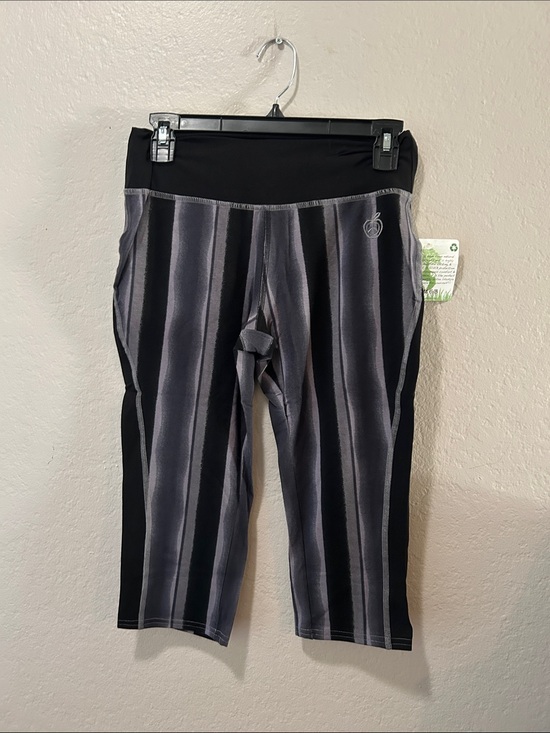 Green Apple Pants - Green Apple Black & Gray Striped Capri Leggings